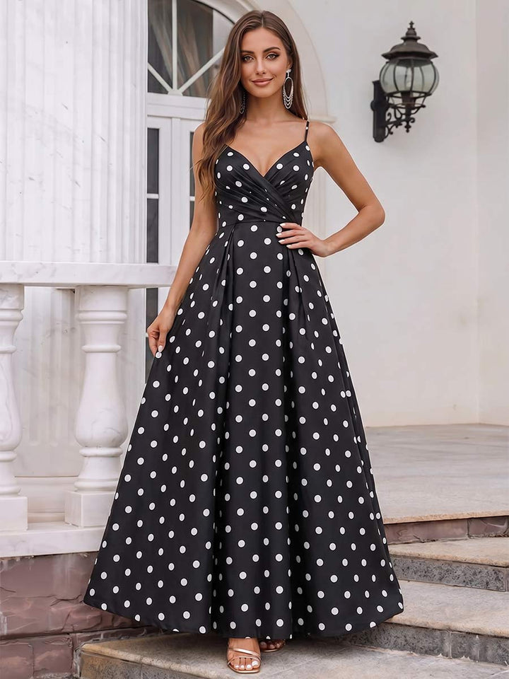 A-Line/Princess Spaghetti Straps Sleeveless Floor-Length Formal Dresses With Pleated &amp; Ruched