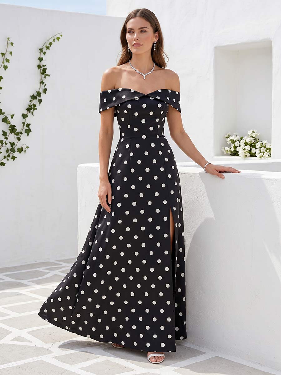 A-Line/Princess Off-the-Shoulder Sleeveless Floor-Length Formal Dresses With Split Side
