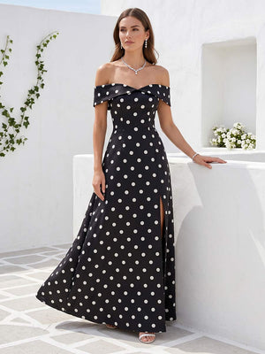 A-Line/Princess Off-the-Shoulder Sleeveless Floor-Length Formal Dresses With Split Side