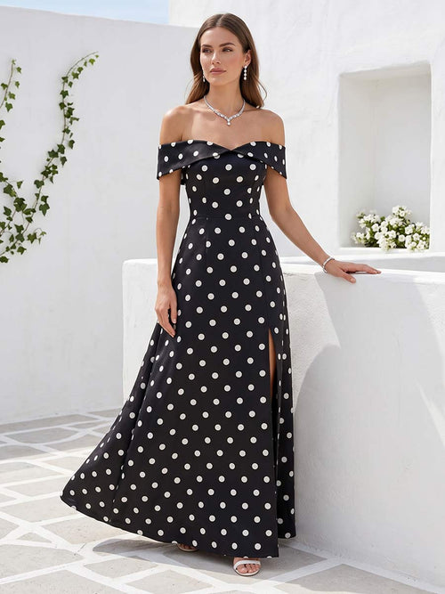 A-Line/Princess Off-the-Shoulder Sleeveless Floor-Length Formal Dresses With Split Side
