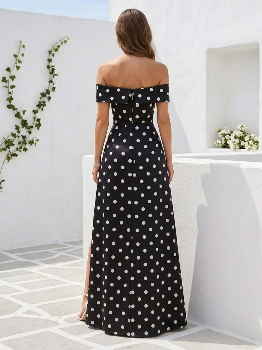 A-Line/Princess Off-the-Shoulder Sleeveless Floor-Length Formal Dresses With Split Side