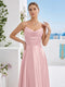 A-Line/Princess Spaghetti Straps Sleeveless Floor-Length Long Bridesmaid Dresses with Pleats