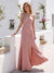 A-Line/Princess V-Neck Sleeveless Floor-Length Bridesmaid Dresses With Ruffles & Split Side