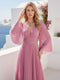A-Line/Princess Long Sleeves V-Neck Floor Length Bridesmaid Dresses with Pleats