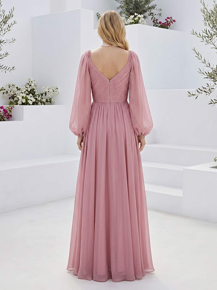 A-Line/Princess Long Sleeves Sweetheart Floor Length Bridesmaid Dresses with Pleats &amp; Ruched