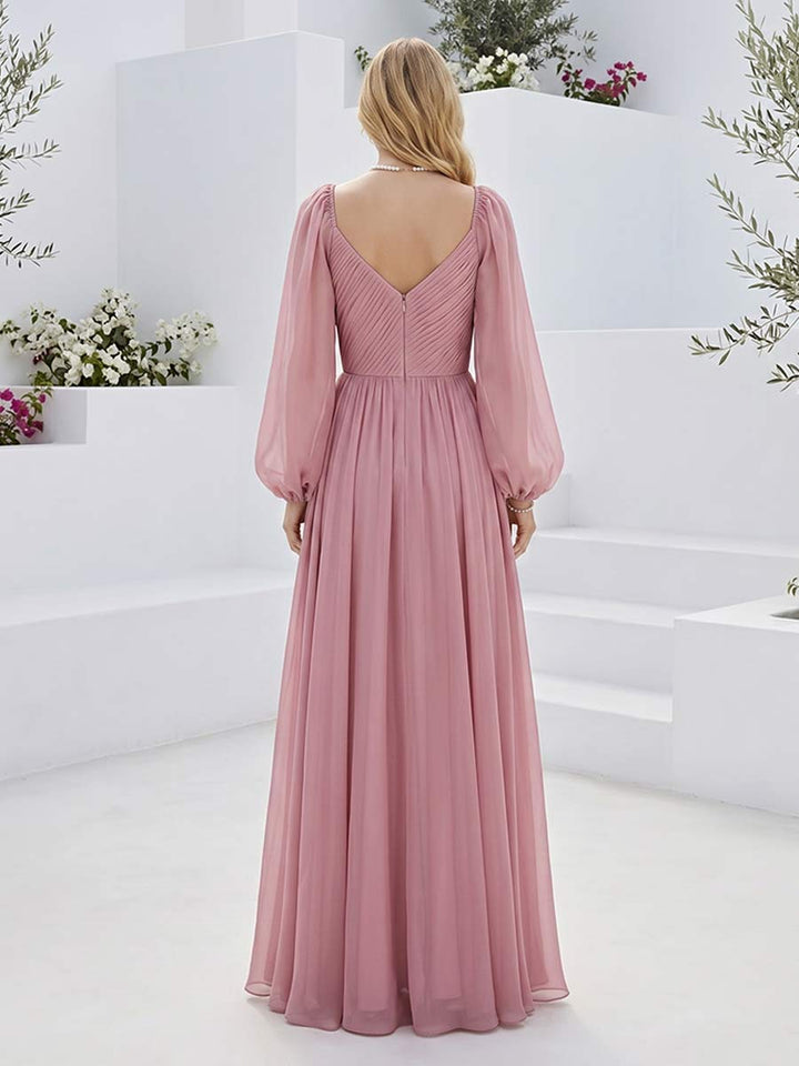 A-Line/Princess Long Sleeves Sweetheart Floor Length Bridesmaid Dresses with Pleats &amp; Ruched