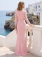 Sheath/Column V-Neck 3/4 Sleeves Floor-Length Mother of the Bride Dresses with 3D Floral