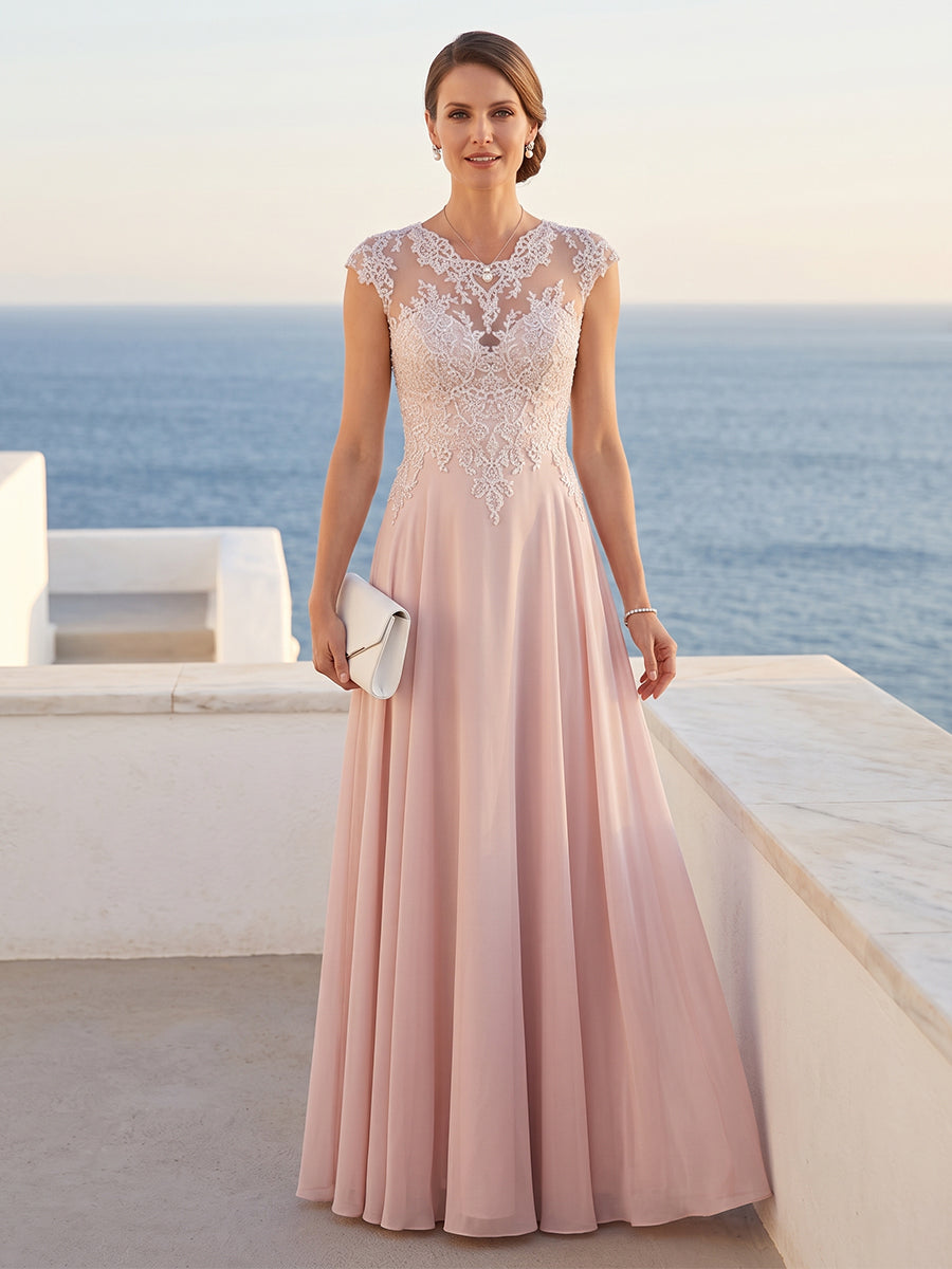 A-Line/Princess Scoop Short Sleeves Floor-Length Mother of the Bride Dresses with Lace &amp; Applique