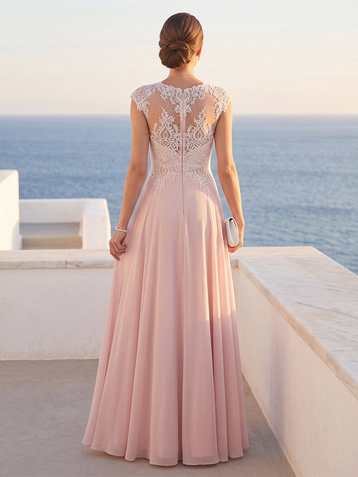 A-Line/Princess Scoop Short Sleeves Floor-Length Mother of the Bride Dresses with Lace &amp; Applique