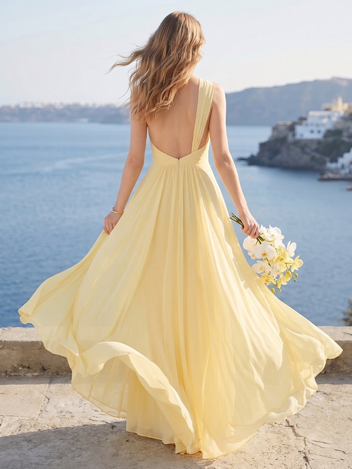 A-Line/Princess One-Shoulder Sleeveless Floor-Length Bridesmaid Dresses with Split Side &amp; Ruched