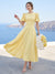 A-Line/Princess Scoop Puff Sleeves Tea-Length Long Bridesmaid Dresses with Ruched