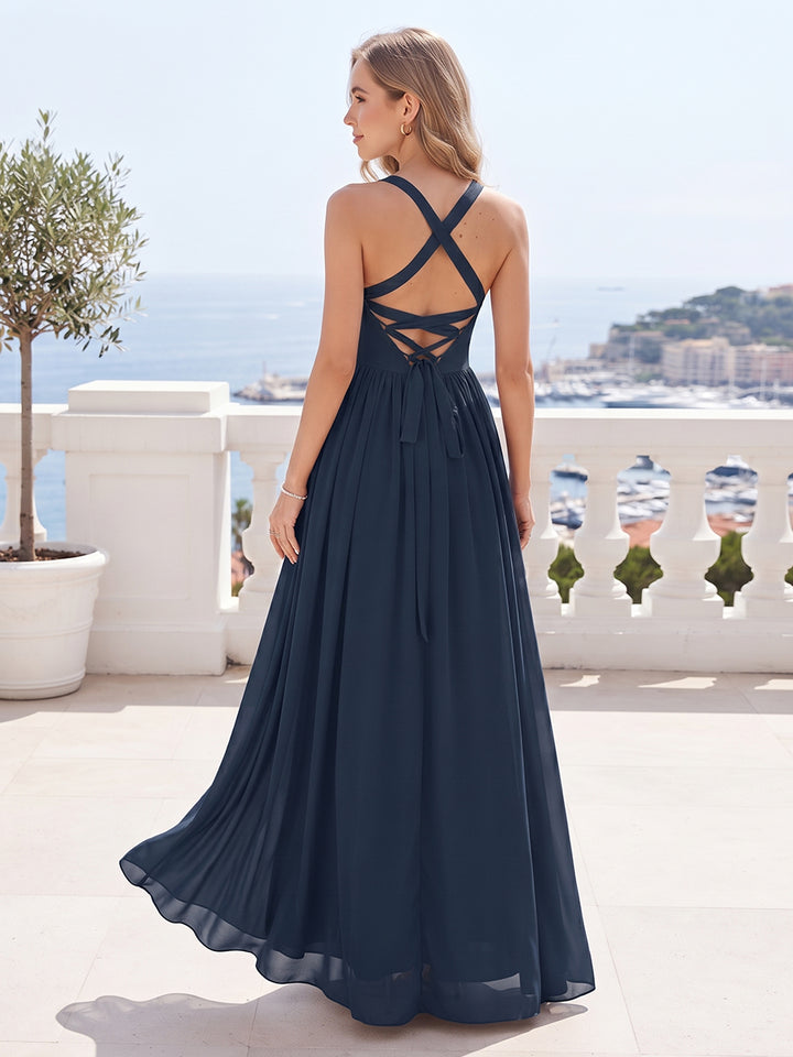 A-Line/Princess Square Neck Sleeveless Floor-Length Bridesmaid Dresses with Split Side &amp; Ruched