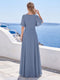 Chiffon Scoop Half Sleeves Floor-Length Pantsuits with Ruffles & Overskirt
