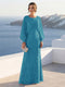 A-Line/Princess Long Sleeves Scoop Floor-Length Mother of the Bride Dresses with Sequins & Cape