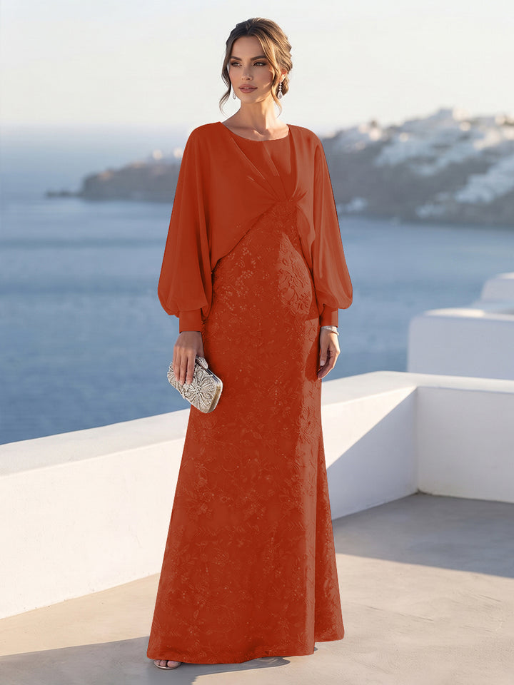 A-Line/Princess Long Sleeves Scoop Floor-Length Mother of the Bride Dresses with Sequins &amp; Cape