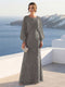 A-Line/Princess Long Sleeves Scoop Floor-Length Mother of the Bride Dresses with Sequins & Cape