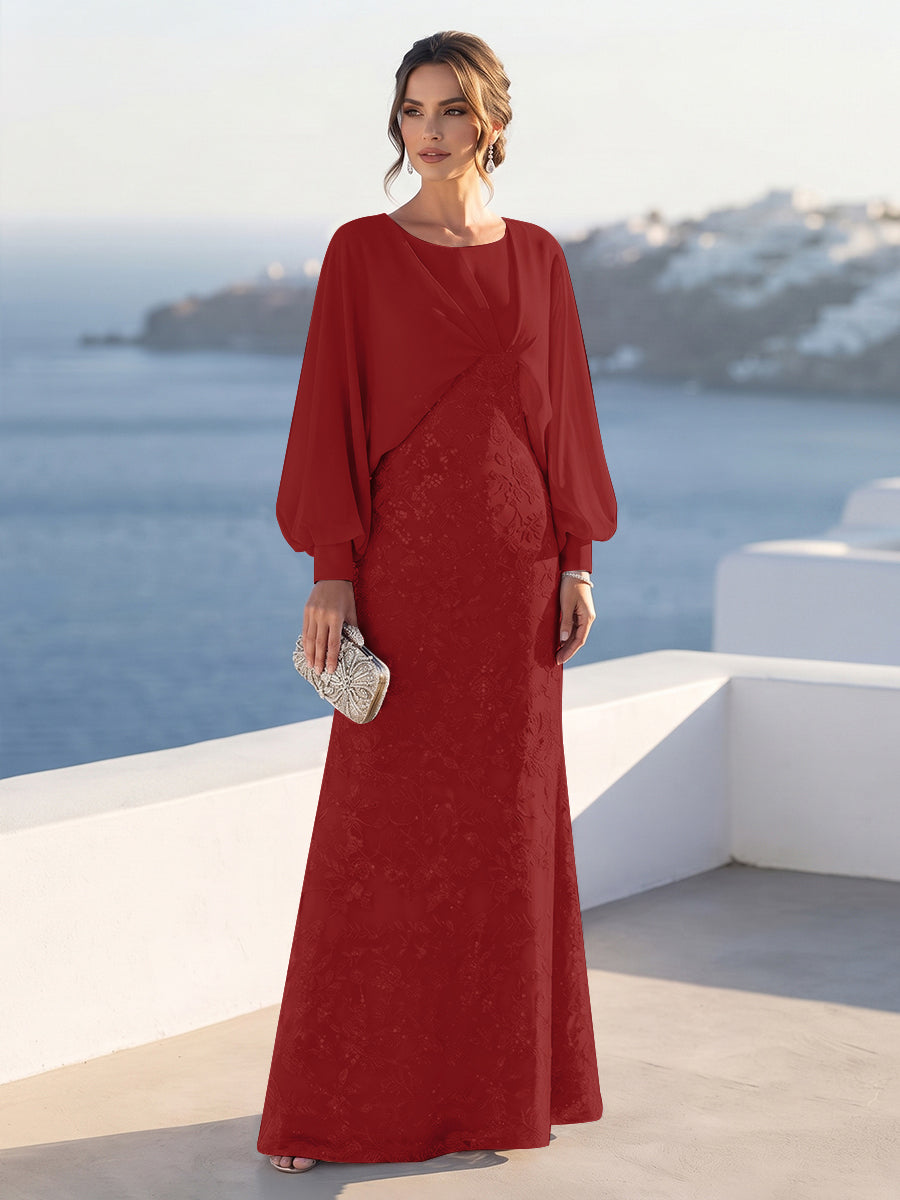 A-Line/Princess Long Sleeves Scoop Floor-Length Mother of the Bride Dresses with Sequins &amp; Cape
