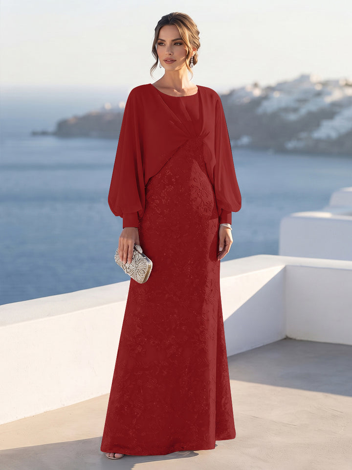 A-Line/Princess Long Sleeves Scoop Floor-Length Mother of the Bride Dresses with Sequins &amp; Cape