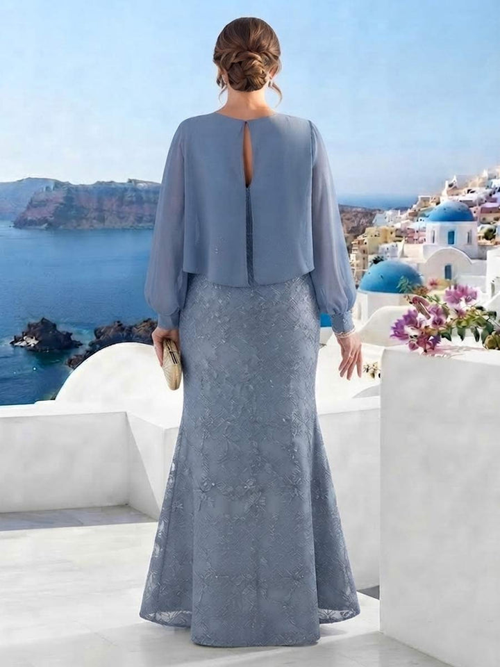 A-Line/Princess Long Sleeves Scoop Floor-Length Plus Size Mother of the Bride Dresses with Sequins &amp; Cape