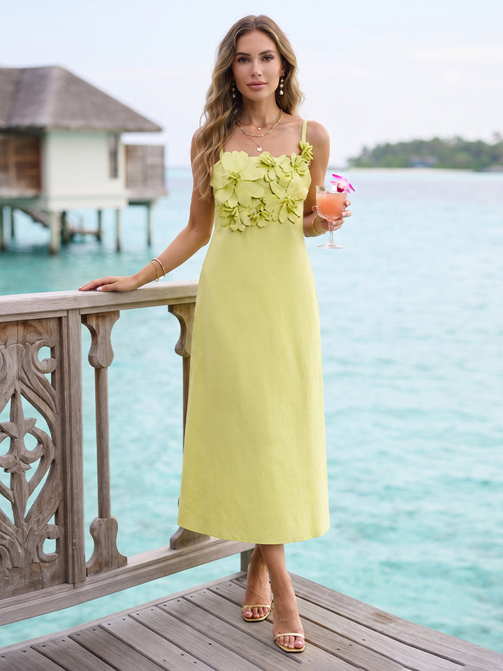 A-Line/Princess Spaghetti Straps Sleeveless Tea-Length Cocktail Dresses With 3D Floral