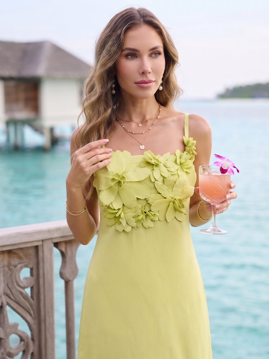 A-Line/Princess Spaghetti Straps Sleeveless Tea-Length Cocktail Dresses With 3D Floral