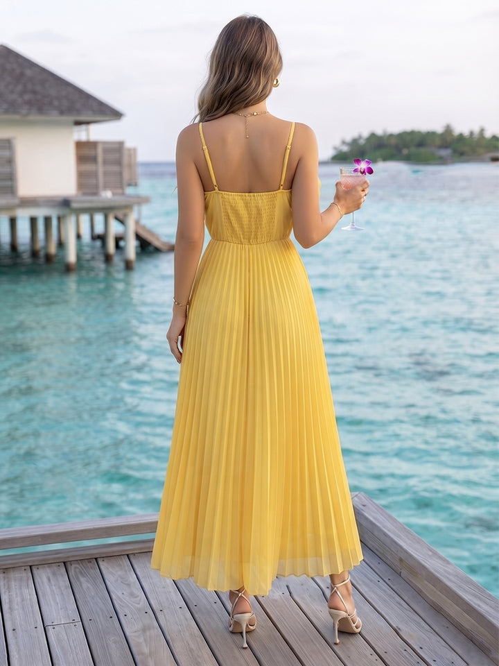 A-Line/Princess Spaghetti Straps Sleeveless Ankle-Length Cocktail Dresses With 3D Floral &amp; Pleats