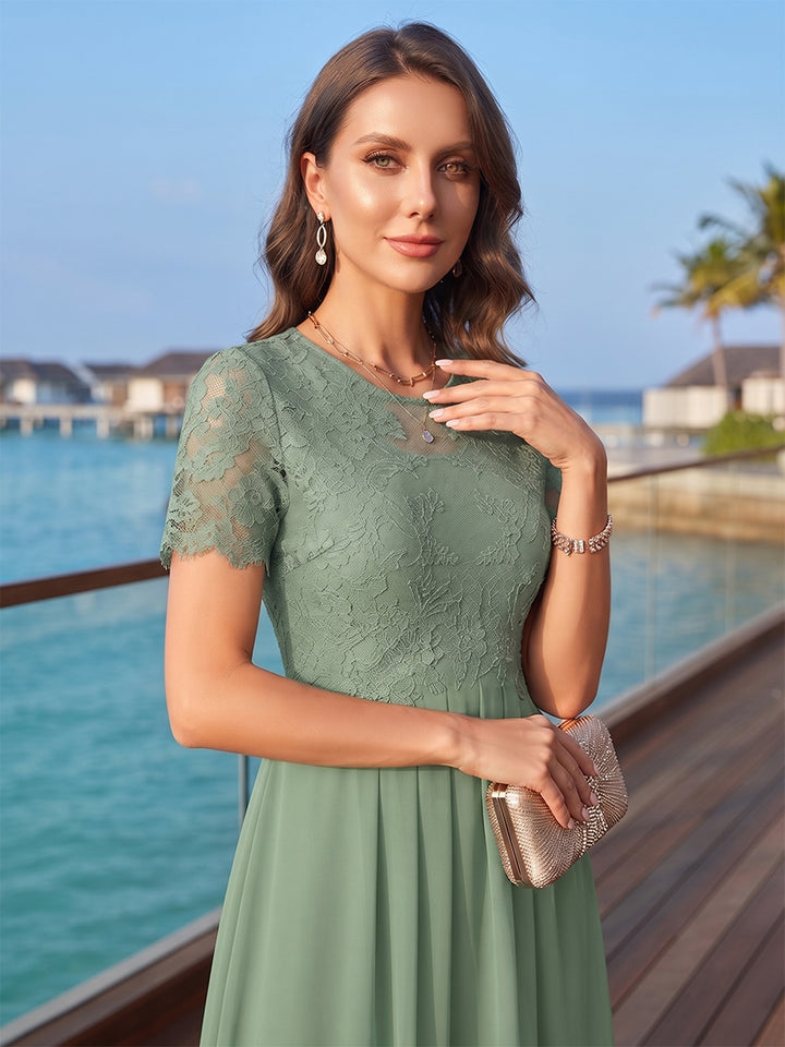 A-Line/Princess Scoop Short Sleeves Ankle-Length Mother of the Bride Dresses with Pleated