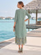 A-Line/Princess 3/4 Sleeves Scoop Tea-Length Mother Of The Bride Dresses With Ruffles & Embroidery