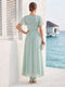 A-Line/Princess Short Sleeves V Neck Floor-Length Mother of the Bride Dresses with 3D Floral & Embroidery