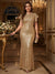 Trumpet/Mermaid Scoop Flutter Sleeves Floor-Length Plus Size Evening Dresses with Sequins