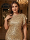 Trumpet/Mermaid Scoop Flutter Sleeves Floor-Length Plus Size Evening Dresses with Sequins