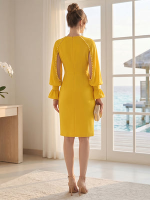 Sheath Column Scoop Long Sleeves Knee-Length Mother of the Bride Dresses with Beading