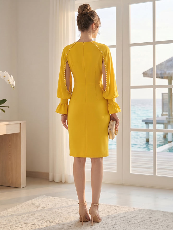 Sheath Column Scoop Long Sleeves Knee-Length Mother of the Bride Dresses with Beading