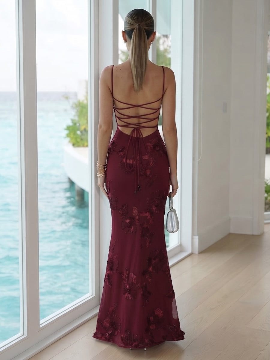 Trumpet/Mermaid Spaghetti Straps Sleeveless Long Bridesmaid Dresses with Embroidery