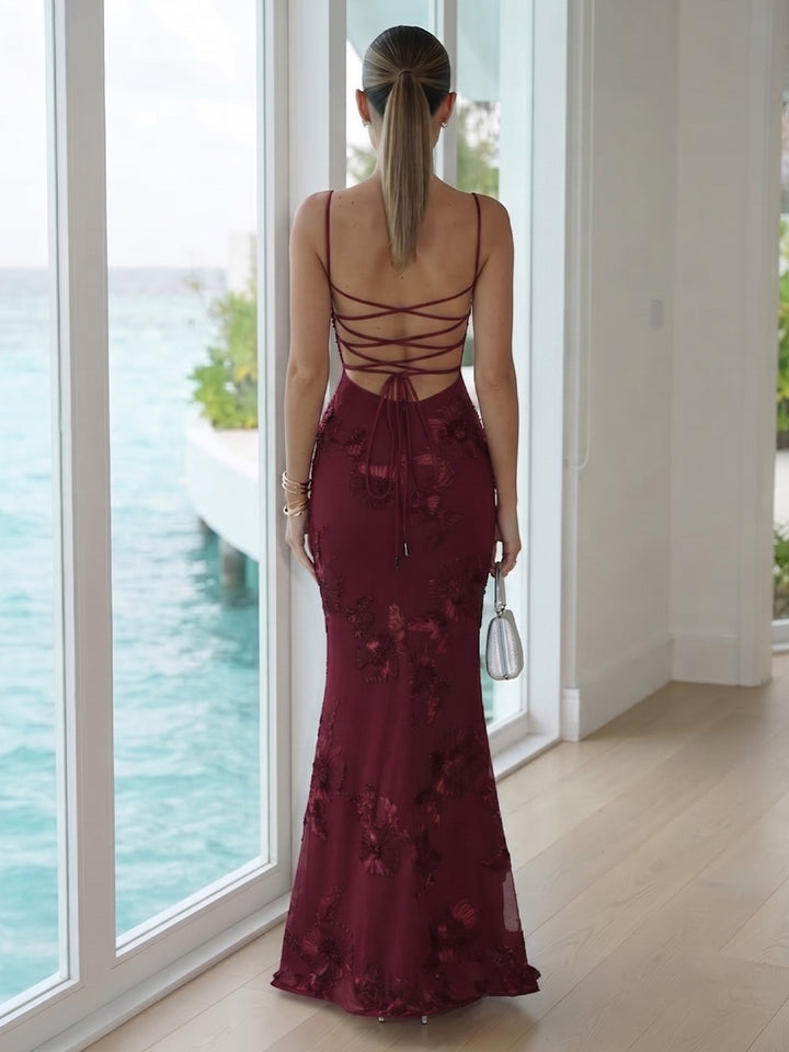 Trumpet/Mermaid Spaghetti Straps Sleeveless Long Bridesmaid Dresses with Embroidery