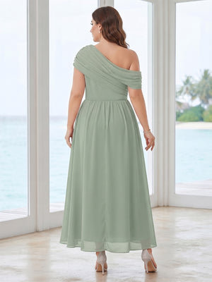 A-Line/Princess Asymmetrical Floor-Length Plus Size Bridesmaid Dresses with Pleats