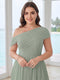 A-Line/Princess Asymmetrical Floor-Length Plus Size Bridesmaid Dresses with Pleats