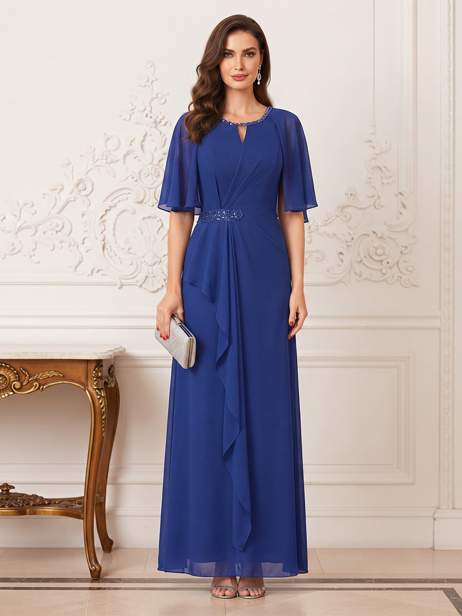 A-Line/Princess Scoop Half Sleeves Floor-Length Mother of the Bride Dresses with Ruffles &amp; Sequins