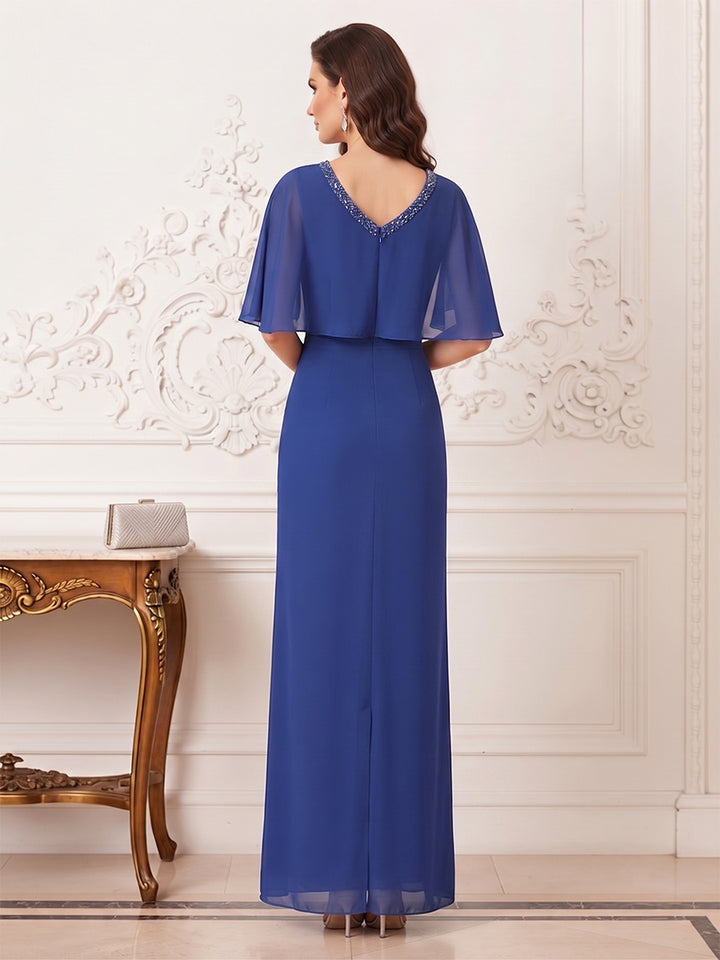A-Line/Princess Scoop Half Sleeves Floor-Length Mother of the Bride Dresses with Ruffles &amp; Sequins