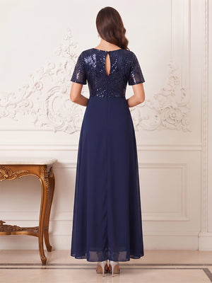 Sheath/Column Scoop Short Sleeves Floor-Length Mother Of The Bride Dresses With Split Side & Applique