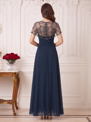 A-Line/Princess Scoop Short Sleeves Floor-Length Mother of the Bride Dresses with Rhinestone & Ruched