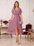 A-Line/Princess V-Neck Short sleeves Asymmetrical Mother of the Bride Dresses with Applique & Ruffles