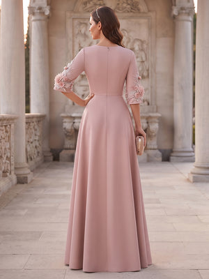 A-Line/Princess Scoop Half Sleeves Floor-Length Mother of the Bride Dresses with 3D floral