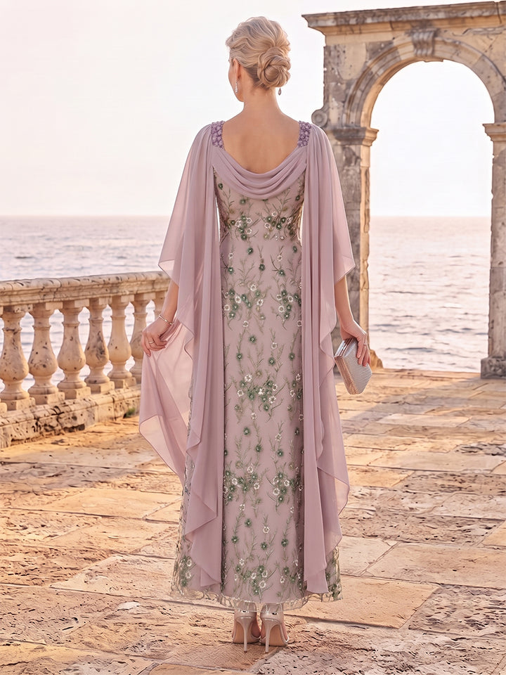 A-Line/Princess 3/4 Sleeves Scoop Ankle-Length Mother Of The Bride Dresses With Ruffles &amp; Embroidery