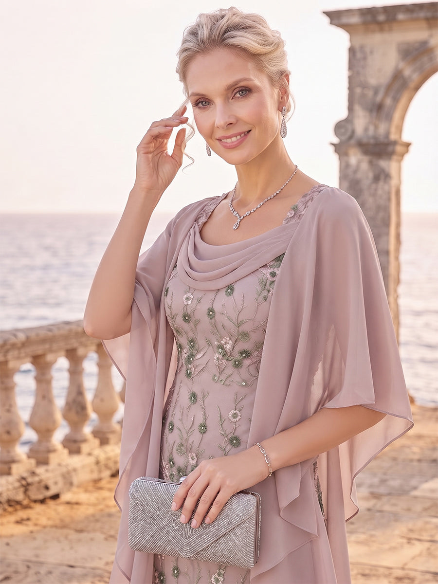 A-Line/Princess 3/4 Sleeves Scoop Ankle-Length Mother Of The Bride Dresses With Ruffles &amp; Embroidery