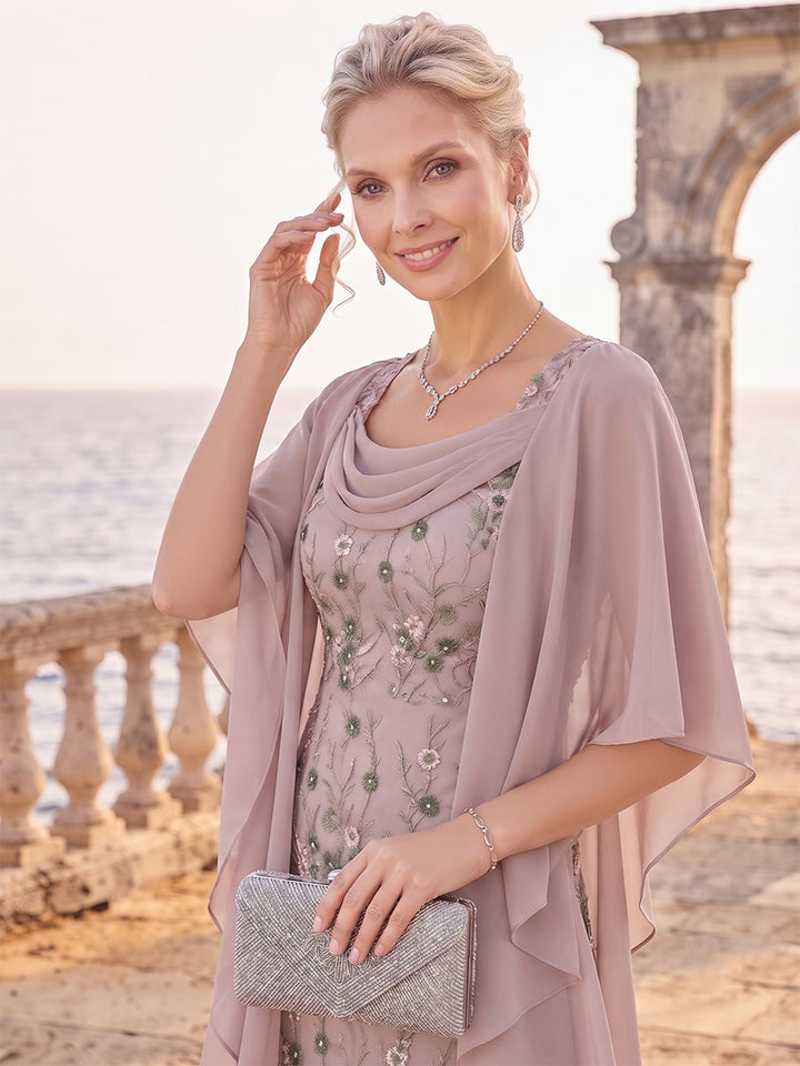 A-Line/Princess 3/4 Sleeves Scoop Ankle-Length Mother Of The Bride Dresses With Ruffles &amp; Embroidery