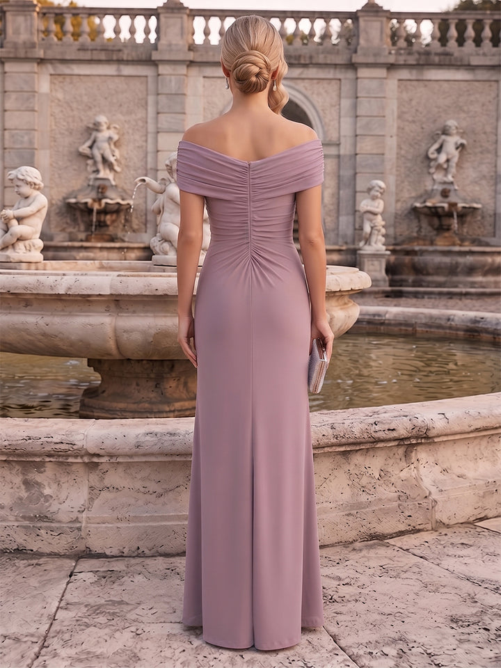 A-Line/Princess Off-the-Shoulder Sleeveless Floor-Length Mother of the Bride Dresses with Ruched &amp; Embroidery