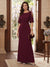 Sheath Column Scoop Half Sleeves Floor-Length Mother of the Bride Dresses with Ruched & Rhinestone