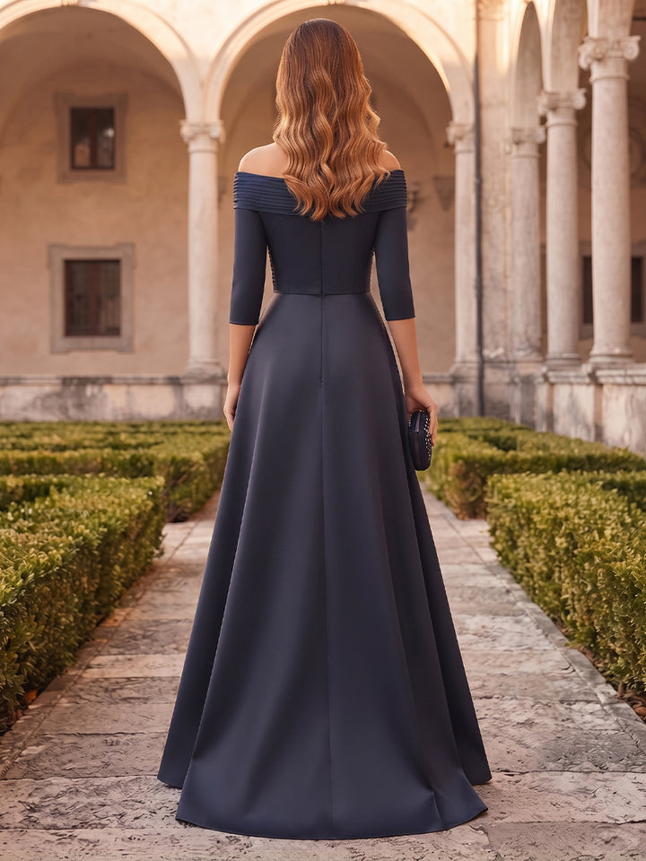A-Line/Princess 3/4 Sleeves Off-the-Shoulder Floor-Length Mother of the Bride with Ruched