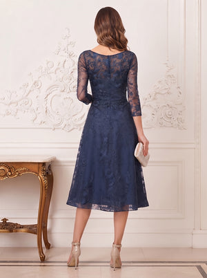 A-Line/Princess 3/4 Sleeves V-Neck Tea-Length Mother Of The Bride Dresses With Lace & Applique